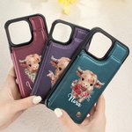 Personalised Birth Flower Highland Cow PU Leather Flip Wallet Phone Case for iPhone with Name RFID Blocking Card Holder Birthday Gift for Women
