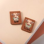 Personalized Highland Cow Birth Flower Magnetic Leather Bookmark Clip with Name Birthday Gift for Highland Cow Lovers