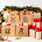 Bolsa de yute reutilizable personalizada Elf House Tree Snowman con inicial y nombre Cumpleaños Feliz Navidad Regalo para la familia