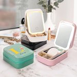 Personalized Classic Fairy Tale Character Leather Jewellery Box with Name Initial Changing Colour LED Makeup Mirror Birthday Wedding Gift for Women