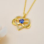 Collier Pendentif Coeur Personnalisé avec Pierre de Naissance et Noms Gravés Bijoux de Symbole Inifini Cadeau d'Anniversaire pour Femmes