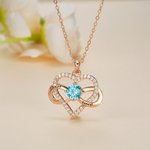 Collier Pendentif Coeur Personnalisé avec Pierre de Naissance et Noms Gravés Bijoux de Symbole Inifini Cadeau d'Anniversaire pour Femmes