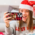 Personalized Holly Santa Hat Highland Cow Colorful Plaid Slim Phone Case with Name for iPhone Christmas Birthday Gift for Highland Cow Lovers