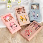 Personalized Birth Flower Bouquet Cartoon Character 5 Pcs Makeup Brushes Box Set with Name Initial and Mirror Birthday Anniversary Gift for Women Girl