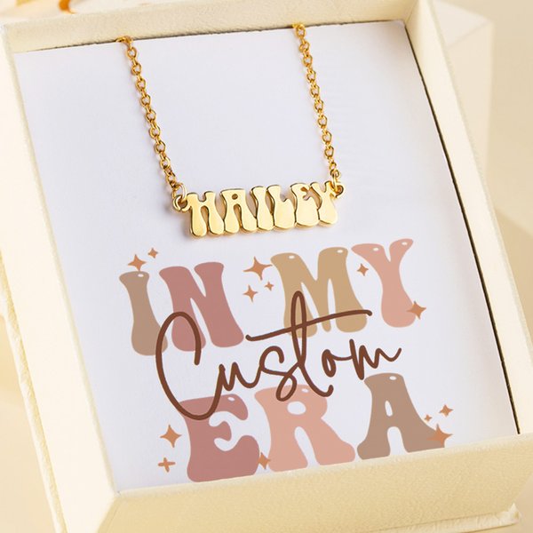 Personalized In My Era Groovy Bubble Font Double Name Necklace with Heart Birthday Anniversary Gift for Couple Besties