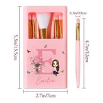 Personalized Birth Flower Bouquet Cartoon Character 5 Pcs Makeup Brushes Box Set with Name Initial and Mirror Birthday Anniversary Gift for Women Girl