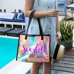 Personalized Clear Hologram Waterproof Large Beach Bag Tote Bag with Name Travel Accessories Birthday Gift for Women Girls