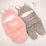 Personalisierter Kaninchen Baby-Schlafsack mit Namen Stickerei Kuschelige Puckdecke Geburt Geschenk für Neugeborene Neue Mutter Frischgebackene Eltern