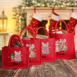 Personalized Cartoon Character Glitter Christmas Tree Large Red Jute Gift Tote Bag with Name Christmas Festival Party Gift for Kids Family