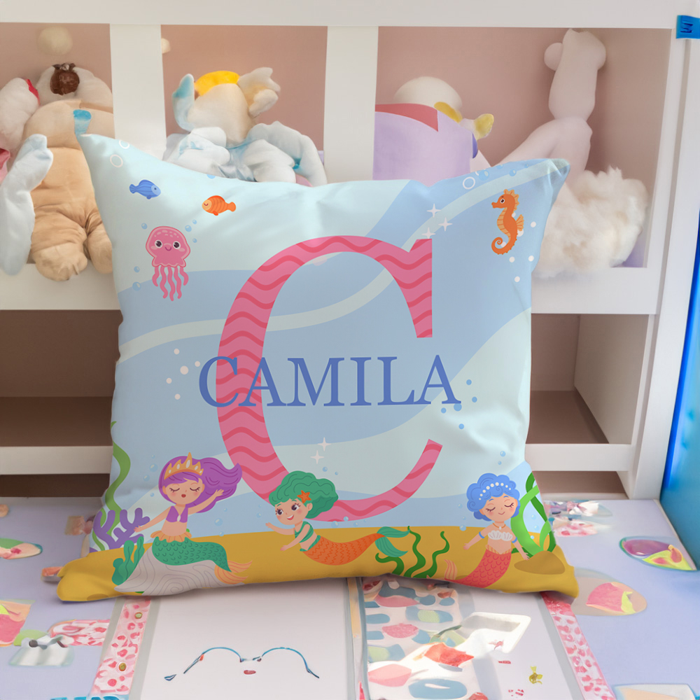 Taie d'oreiller personnalisée Girafe Hibou Sirène Ballon de Sport avec Nom et Initiales Décoration Maison Cadeau d'Anniversaire Famille pour Enfants F