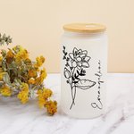 Personalised Birth Flower 20oz Frosted Tumbler Glass Can with Bamboo Lid and Straw Birthday Wedding Gift for Women