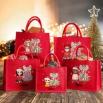 Personalized Cartoon Character Glitter Christmas Tree Large Red Jute Gift Tote Bag with Name Christmas Festival Party Gift for Kids Family