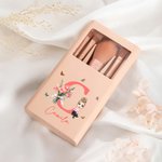 Personalized Birth Flower Bouquet Cartoon Character 5 Pcs Makeup Brushes Box Set with Name Initial and Mirror Birthday Anniversary Gift for Women Girl