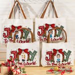 Personalized Bow Tie Joy To the World Cartoon Character Canvas Large Tote Bag with Leather Handle Christmas Birthday Gift for Family Friend