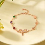Personalized Dainty Zircon Infinity Symbol Flower Birthstone Bracelet with Initial Charm Anniversary Birthday Gift for Women
