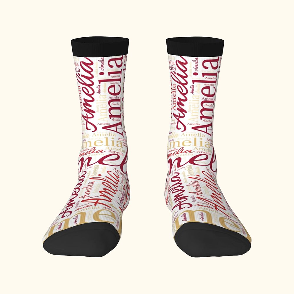 Chaussettes personnalisées multicolores à motif de nuage de mots avec nom Cadeau d'anniversaire et de Noël pour la famille