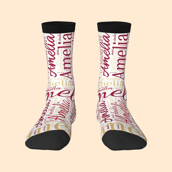 Personalized Multicolor Word Cloud Design Tube Socks with Name Birthday Christmas Gift for Family
