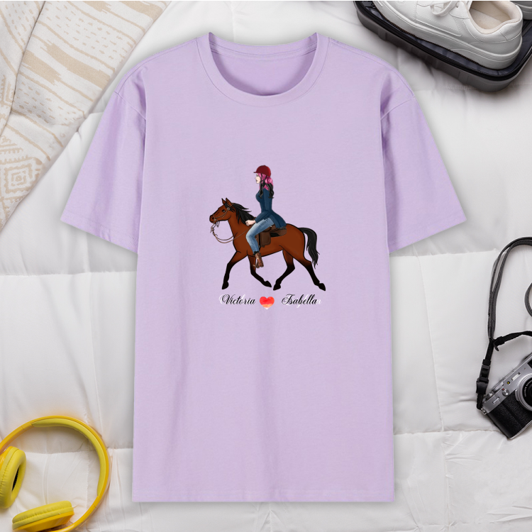 Maglietta da bambino e bambina con cavallerizzo a cavallo e scritta in inglese Born to ride; idea regalo Pink 7-8 Anni