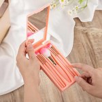 Personalized Birth Flower Bouquet Cartoon Character 5 Pcs Makeup Brushes Box Set with Name Initial and Mirror Birthday Anniversary Gift for Women Girl