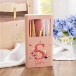 Personalized Birth Flower Bouquet Cartoon Character 5 Pcs Makeup Brushes Box Set with Name Initial and Mirror Birthday Anniversary Gift for Women Girl