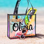 Personalized Clear Hologram Waterproof Large Beach Bag Tote Bag with Name Travel Accessories Birthday Gift for Women Girls