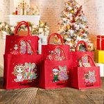 Personalized Cartoon Character Glitter Christmas Tree Large Red Jute Gift Tote Bag with Name Christmas Festival Party Gift for Kids Family