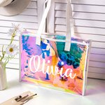 Personalized Clear Hologram Waterproof Large Beach Bag Tote Bag with Name Travel Accessories Birthday Gift for Women Girls