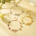 Personalized Dainty Zircon Infinity Symbol Flower Birthstone Bracelet with Initial Charm Anniversary Birthday Gift for Women