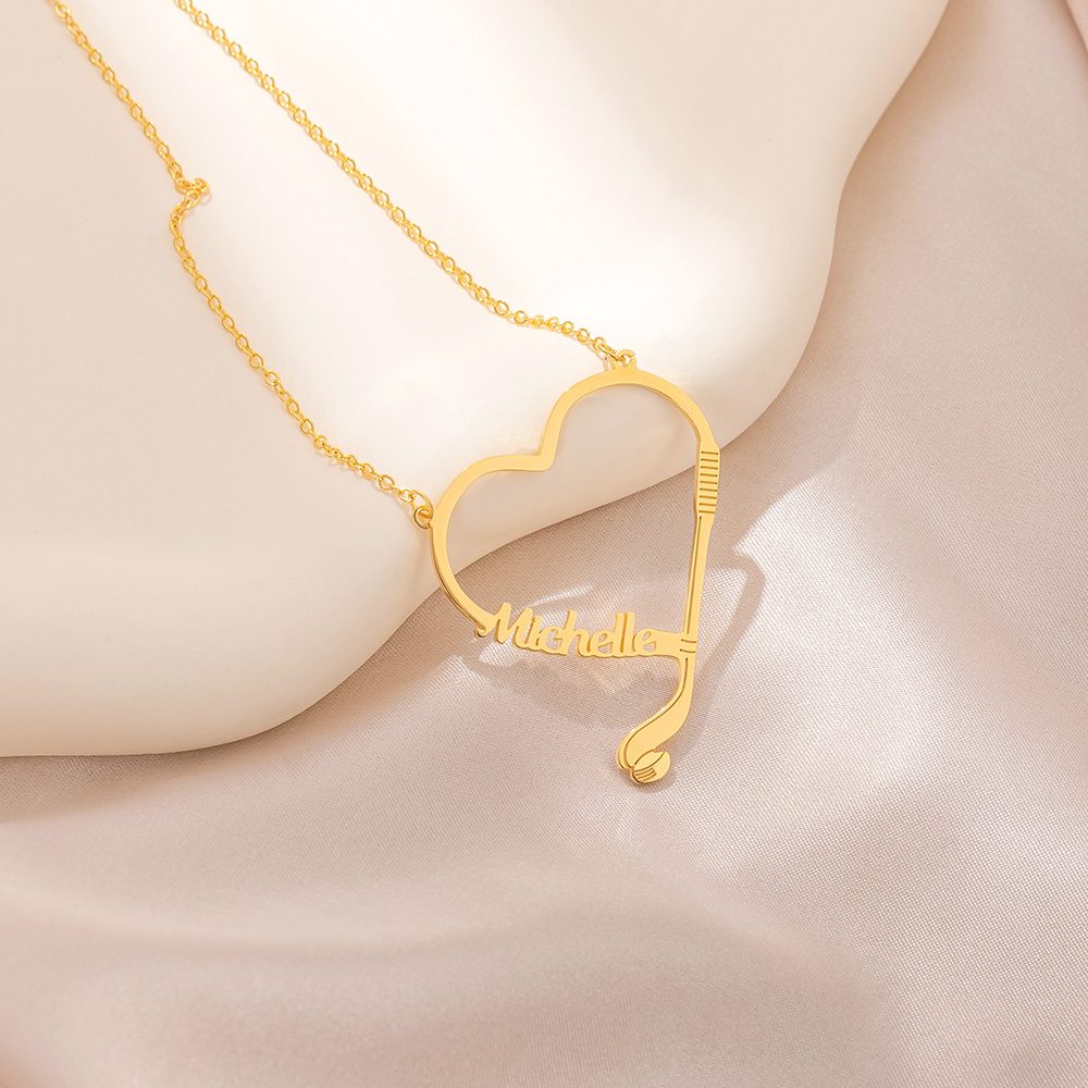 Collier pendentif de hockey en forme de coeur avec nom Cadeau d'anniversaire pour les amoureux du hockey