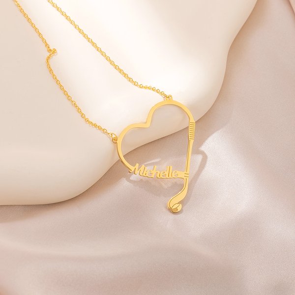 Personalized Exquisite Heart Shape Hockey Pendant Necklace with Name Birthday Anniversary Gift for Hockey Lovers