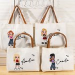 Personalized Fashion Y2K Girl Name Reusable Large Tote Bag with Leather Handle Birthday Gift for Her