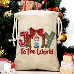 Sac cadeau personnalisé avec cordon de serrage Joy To the World Cartoon Character Christmas Party Birthday Gift for Family Friends