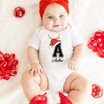 Renna personalizzata Cappello di Babbo Natale Iniziale 100 % Cotone Abbinato Body Bambino Adulto Maglietta con Nome Regalo di Natale per la Famiglia