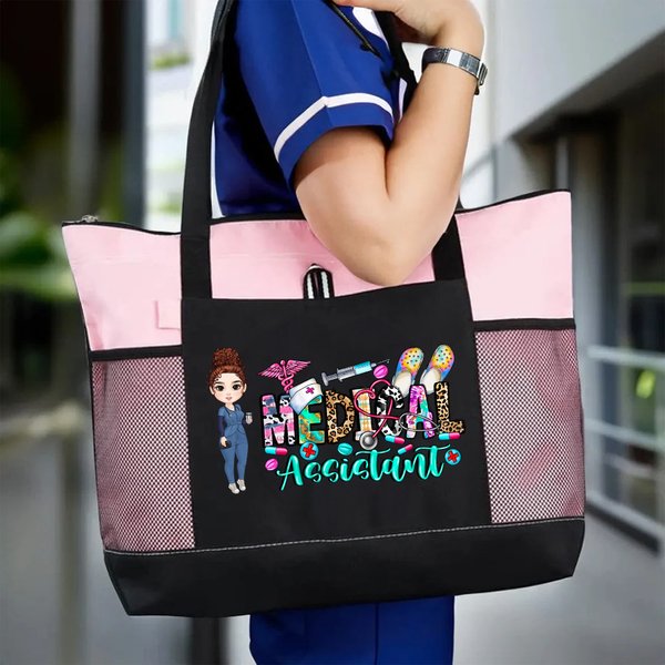 Personalized Cartoon Character Medical Assistant Large Mesh Tote Bag Birthday Travel Accessories Gift for Nurse Doctor Medical Staff