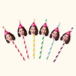 Personalized Face Photo Big Head Cutout Colorful Stripe Paper Straws Fun Birthday Bachelorette Graduation Party Decoration Gift for Woman Man