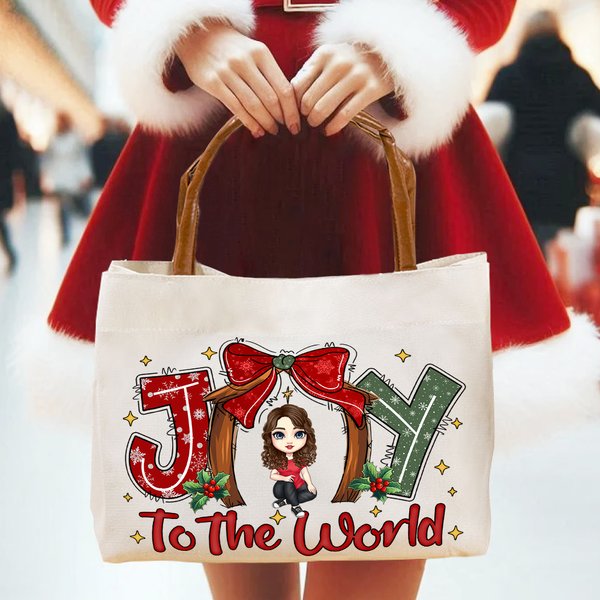 Sac à Main en Toile Personnalisé avec Personnage Dessin Thème de Joy To The World Cadeau Anniversaire Noël pour Famille Amis