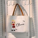 Personalized Fashion Y2K Girl Name Reusable Large Tote Bag with Leather Handle Birthday Gift for Her