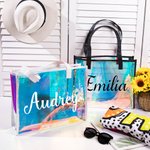 Personalized Clear Hologram Waterproof Large Beach Bag Tote Bag with Name Travel Accessories Birthday Gift for Women Girls