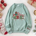 Personalisierte Multicolor fröhliche Schneeflocke Cartoon Charakter Sweatshirt mit Namen Weihnachten Geburtstag Geschenk für Freund Familie