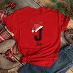 Renna personalizzata Cappello di Babbo Natale Iniziale 100 % Cotone Abbinato Body Bambino Adulto Maglietta con Nome Regalo di Natale per la Famiglia