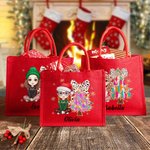 Personalized Cartoon Character Glitter Christmas Tree Large Red Jute Gift Tote Bag with Name Christmas Festival Party Gift for Kids Family