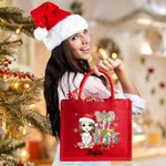 Personalized Cartoon Character Glitter Christmas Tree Large Red Jute Gift Tote Bag with Name Christmas Festival Party Gift for Kids Family