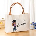 Personalized Fashion Y2K Girl Name Reusable Large Tote Bag with Leather Handle Birthday Gift for Her