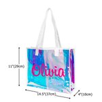 Personalized Clear Hologram Waterproof Large Beach Bag Tote Bag with Name Travel Accessories Birthday Gift for Women Girls