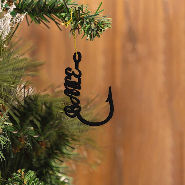 Personalized Lightweight Metal Fishing Hook Ornament with Name Christmas Tree Decoration Christmas Gift for Fishing Lovers