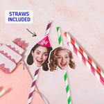 Personalized Face Photo Big Head Cutout Colorful Stripe Paper Straws Fun Birthday Bachelorette Graduation Party Decoration Gift for Woman Man