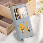 Personalized Birth Flower Bouquet Cartoon Character 5 Pcs Makeup Brushes Box Set with Name Initial and Mirror Birthday Anniversary Gift for Women Girl