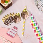 Personalized Face Photo Big Head Cutout Colorful Stripe Paper Straws Fun Birthday Bachelorette Graduation Party Decoration Gift for Woman Man