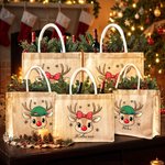 Personalised Cute Polka Dot Bow Hat Reindeer Large Capacity Jute Tote Bag with Name Christmas Holiday Gift for Kids Family