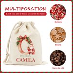 Sac à Bonbons Personnalisé avec Nom et Initiale Cadeau de Noël pour Enfants et Famille